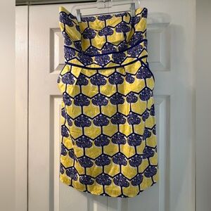 Jade Melody Tam Yellow & Navy Patterned Strapless Women's Dress Size S